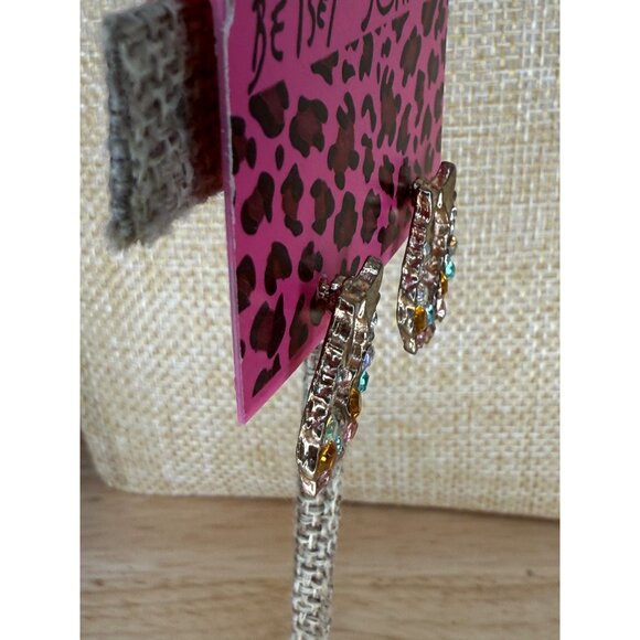 Betsey Johnson Wreath Earrings With Multicolor Crystals & Gold Bow Design Pierce - Picture 7 of 7